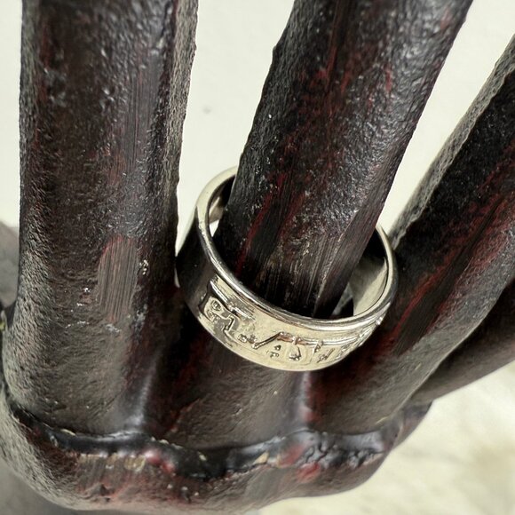 Silver Tone Playboy Ring Size 8.25 - Picture 2 of 6